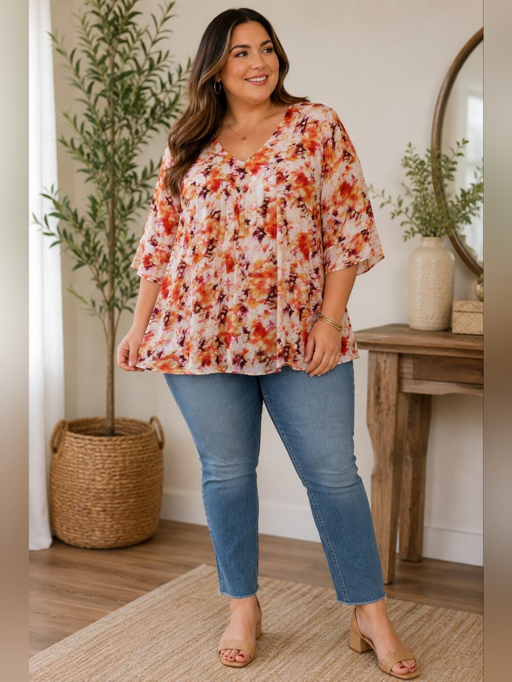 Terra & Sky Women's Plus Size 2X Colorful Abstract Print Rayon Blouse